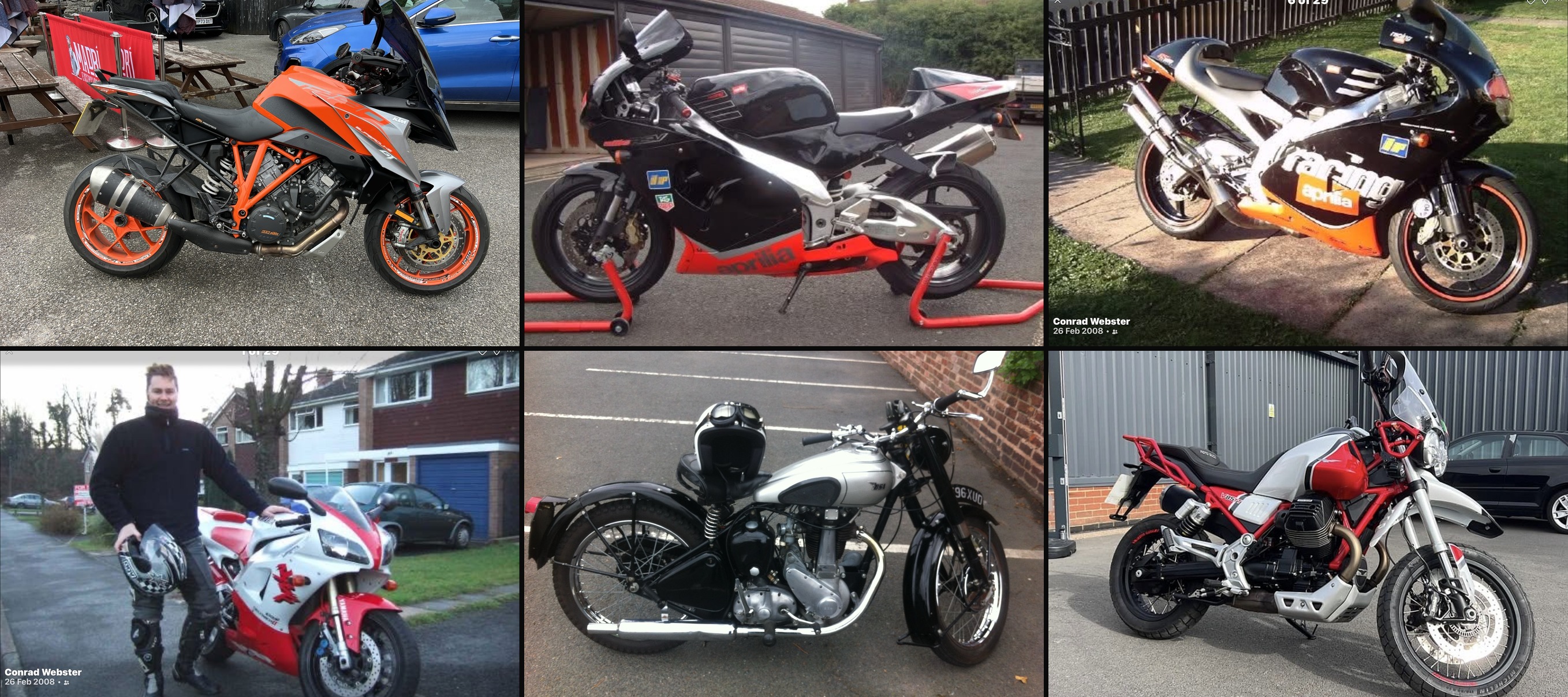 A selection of motorcycles from Conrad's years of riding and ownership