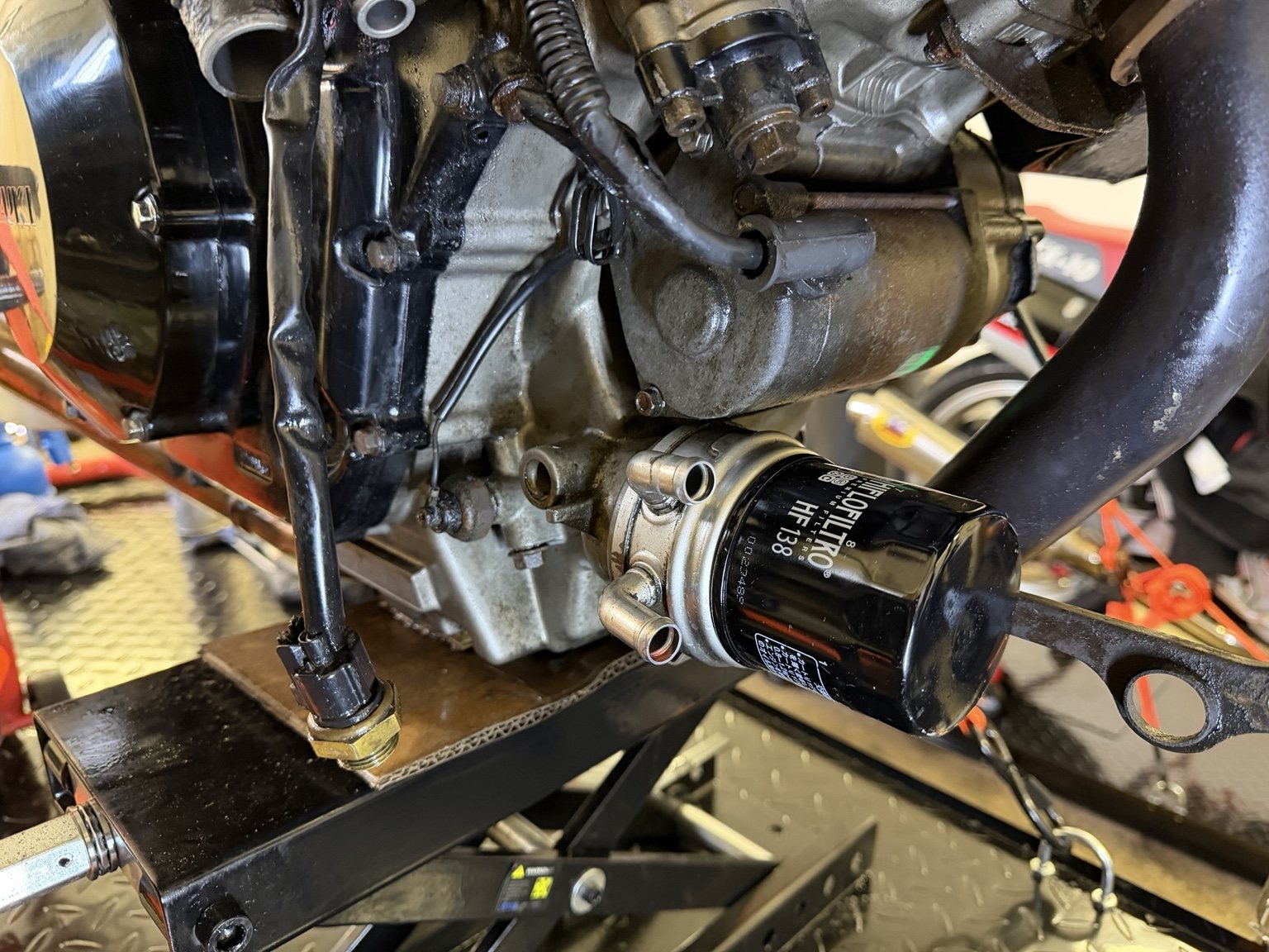 Engine and oil filter area after cleaning