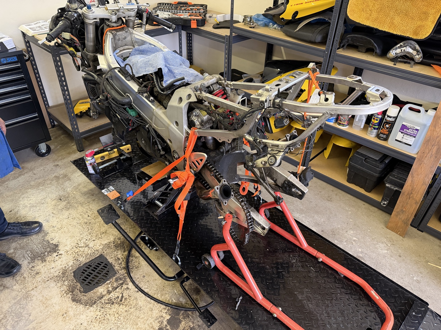 Real Revival Moto Co workshop: Suzuki TL1000R stripped on the motorcycle lift